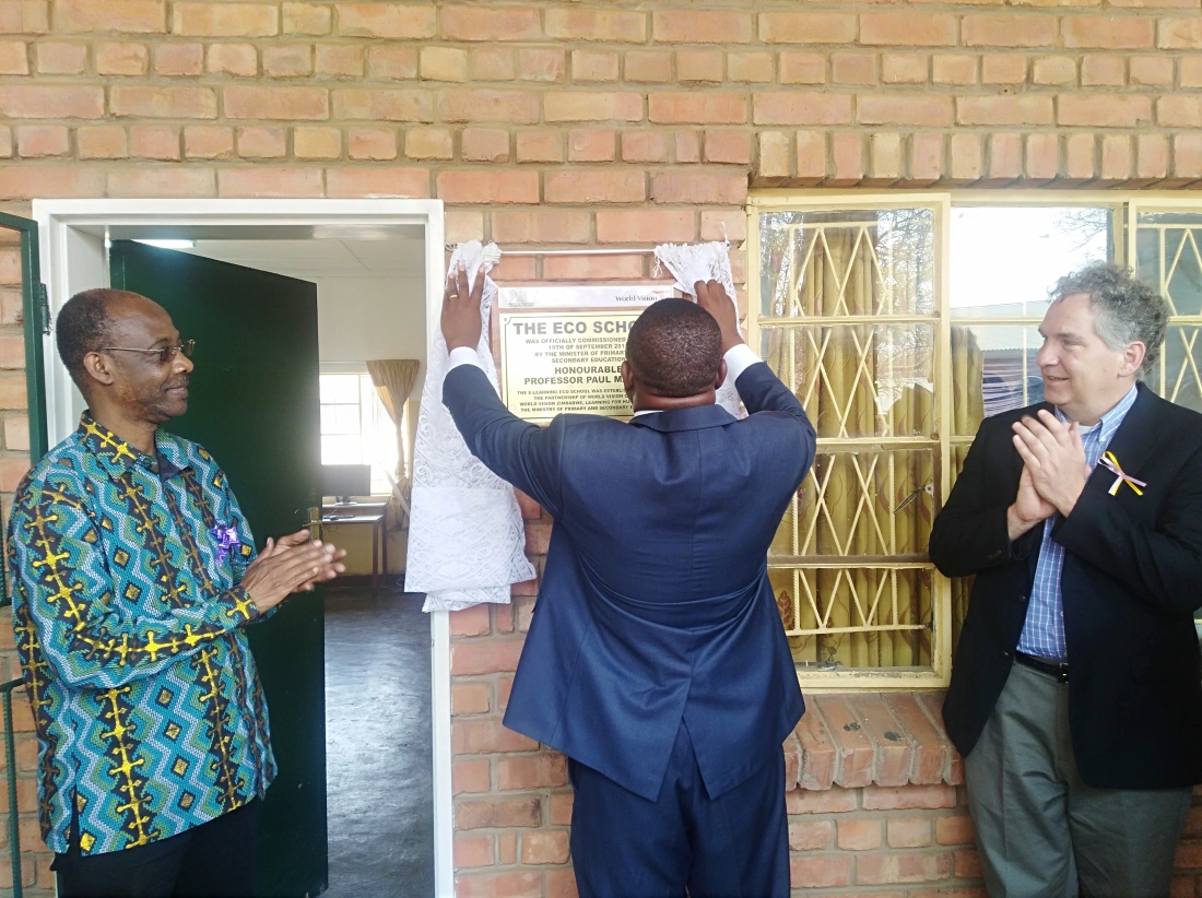 Primary and Secondary Education Minister Professor Paul Mavima commissions the first Eco-School at St. Mary's Primary in Hwange Diocese.